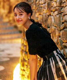 Tiaclasse 【洗える】プリーツ編みVネックニットトップス