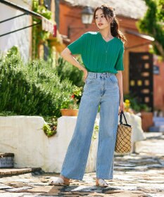 Tiaclasse 【洗える】プリーツ編みVネックニットトップス