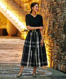 Tiaclasse 【洗える】プリーツ編みVネックニットトップス