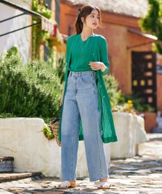 Tiaclasse 【洗える】プリーツ編みVネックニットトップス