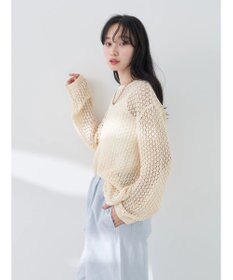 earth music&ecology メッシュ編みニットプルオーバー