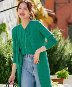 Tiaclasse 【洗える】プリーツ編みVネックニットトップス