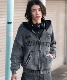 WEGO 【ユニセックス着用ITEM】ブリーチニットグラフィックZIPパーカー