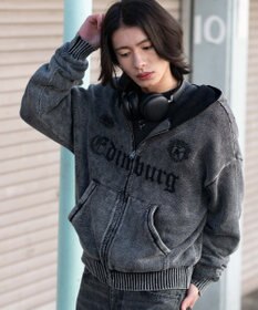 WEGO 【ユニセックス着用ITEM】ブリーチニットグラフィックZIPパーカー