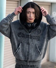 WEGO 【ユニセックス着用ITEM】ブリーチニットグラフィックZIPパーカー