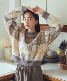 earth music&ecology チェックニットプルオーバー