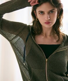 BEIGE， 【洗える】OPTICAL / ペーパーヤーンフーディージップニット