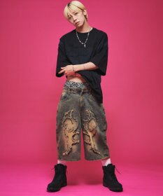 WEGO 【ユニセックス着用ITEM】ダメージアップリケグラフィックT（SS）