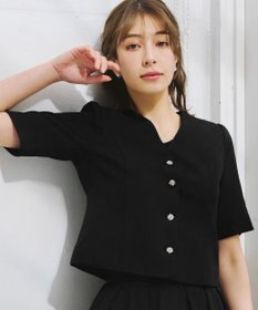 Tiaclasse 【洗える】ビジューボタン半袖ジャレロ