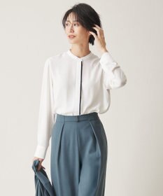 ICB 【WEB限定カラーあり・速乾・洗える】BackSatinAmunzen バンドカラーブラウス