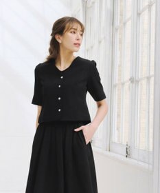 Tiaclasse 【洗える】ビジューボタン半袖ジャレロ