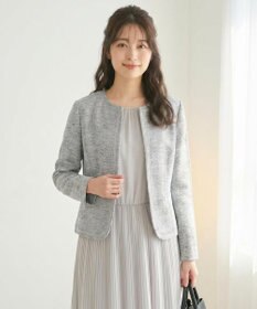 ANY SIS ミニライトボーダー ノーカラージャケット グレーシャンブレー