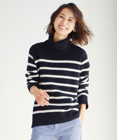 J.PRESS LADIES S 【洗える】MERINO CASHMERE オフタートル ボーダー ニット