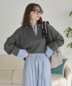 WEGO 【ANGIE VINTAGE】シャツ襟 ドッキング　フェイクレイヤード ニット トップス