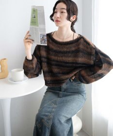 WEGO 段染めボーダーモヘアライクニット