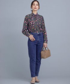 組曲 S カッティングローズプリント フリルブラウス