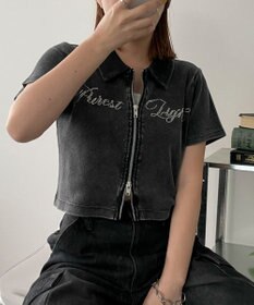 WEGO ラインストーンロゴWZIPトップス