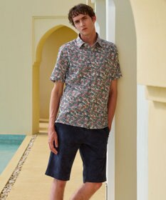 JOSEPH ABBOUD 【リネン素材/清涼感/吸水速乾】リネンハニカムプリント 半袖 シャツ