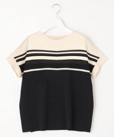 自由区 【洗える】クレープストレッチブロッキングボーダー ニット