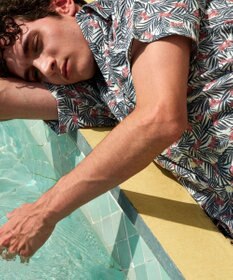 JOSEPH ABBOUD 【リネン素材/清涼感/吸水速乾】リネンハニカムプリント 半袖 シャツ