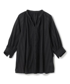 UNFILO ストライプレース ギャザーブラウス