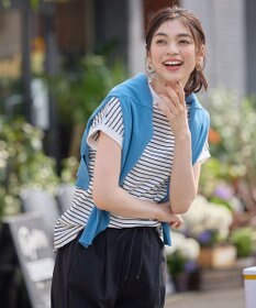 ANY L 【大好評につき新色登場！】モックネックフレンチスリーブ ボーダーＴシャツ