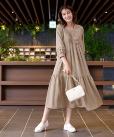 Tiaclasse L 【洗える】パフ袖ピンタックロングワンピース