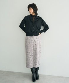 YECCA VECCA ラインフラワー柄フェイクスエードスカート