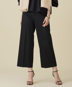 自由区 【UVカット・接触冷感・洗える】コットンサテンクロップド丈ワイドストレート パンツ ブラック