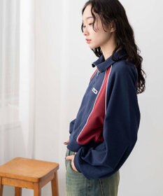 WEGO パイピング切替ショートハーフZIPスウェット