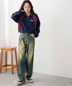 WEGO パイピング切替ショートハーフZIPスウェット