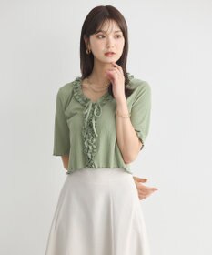 earth music&ecology フリルカットリブカーディガン