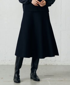 自由区 【カタログ掲載】ウールミラノニットフレア スカート ネイビー