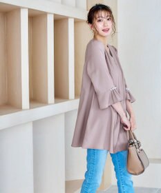 Tiaclasse 【洗える】タックフレアパール付き袖チュニックブラウス