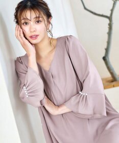 Tiaclasse 【洗える】タックフレアパール付き袖チュニックブラウス