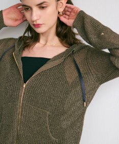 BEIGE， 【洗える】OPTICAL / ペーパーヤーンフーディージップニット