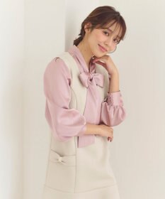 Feroux 【洗える】サテン ボウタイブラウス