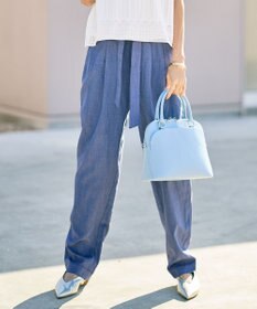 自由区 L 【カタログ掲載・ウエストリボン付き】コットンリネンシャンブレーテーパード パンツ