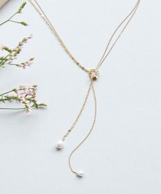 Phoebe 【長さ調整可能】Y字ネックレス/2wayアレンジパールラリエットネックレス ゴールド