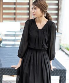 Tiaclasse L 【新色追加・洗える】シフォンギャザーワンピース