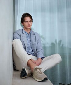 JOSEPH ABBOUD 【キングサイズ・ウエストも伸びる/清涼/ストレッチ】ストレッチリネンシャンブレーパンツ