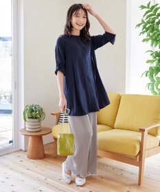 Tiaclasse L 【新色追加】バンドカラーシャツチュニックブラウス