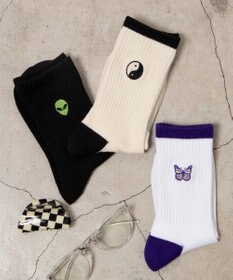 WEGO ワンポイント刺繍クルーソックス