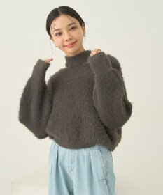 earth music&ecology ロングシャギースリットネックニットプルオーバー