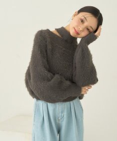 earth music&ecology ロングシャギースリットネックニットプルオーバー