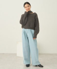 earth music&ecology ロングシャギースリットネックニットプルオーバー