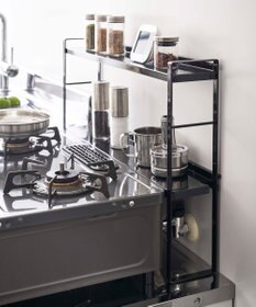 tower コンロ奥隙間ラック タワー 2段 ブラック