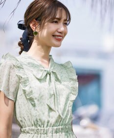 Tiaclasse 【洗える】花柄ボウタイフレアワンピース