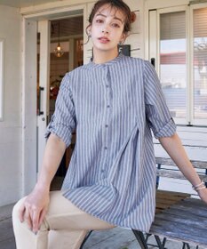 Tiaclasse L 【新色追加】バンドカラーシャツチュニックブラウス