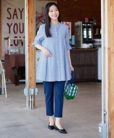 Tiaclasse L 【新色追加】バンドカラーシャツチュニックブラウス